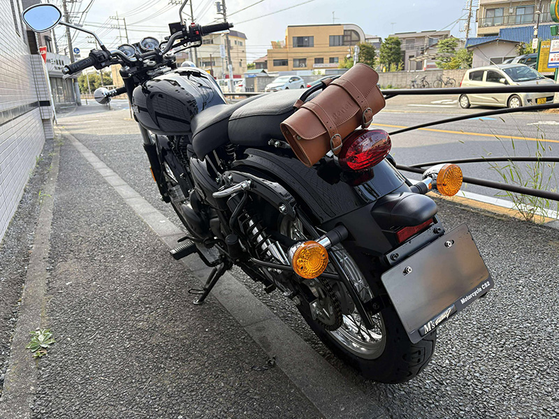 左右にはサドルバッグ装着時にタイヤへの巻き込みを防止するサドルバッグサポートが標準装備されています。